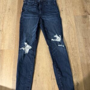 American Eagle Outfitters Dark Blue Distressed Skinny Jeans